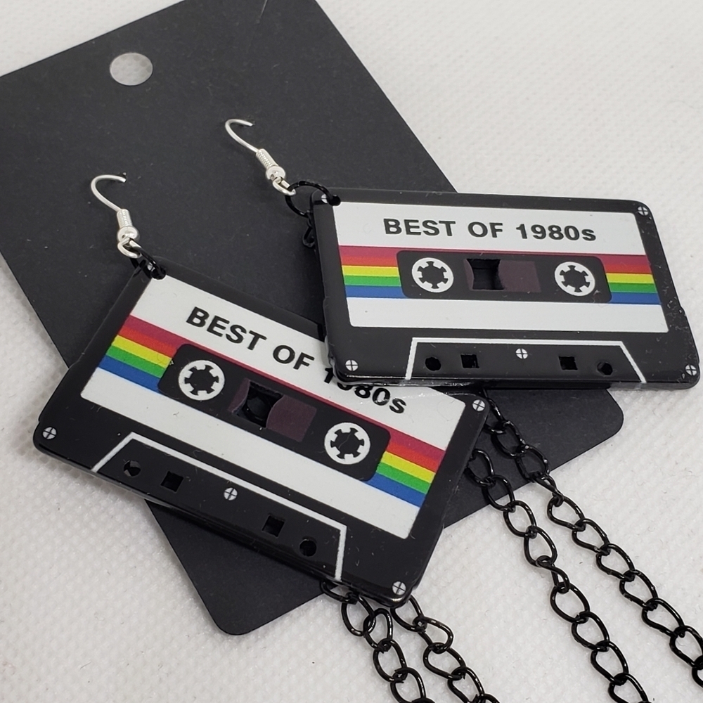 Handmade Best of 1980s Retro Cassette Tape Dangle Earrings - Picture 2 of 5